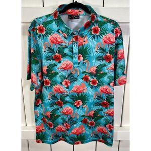 Yata Golf Men's Polo Flamingos Green Pink Size Large